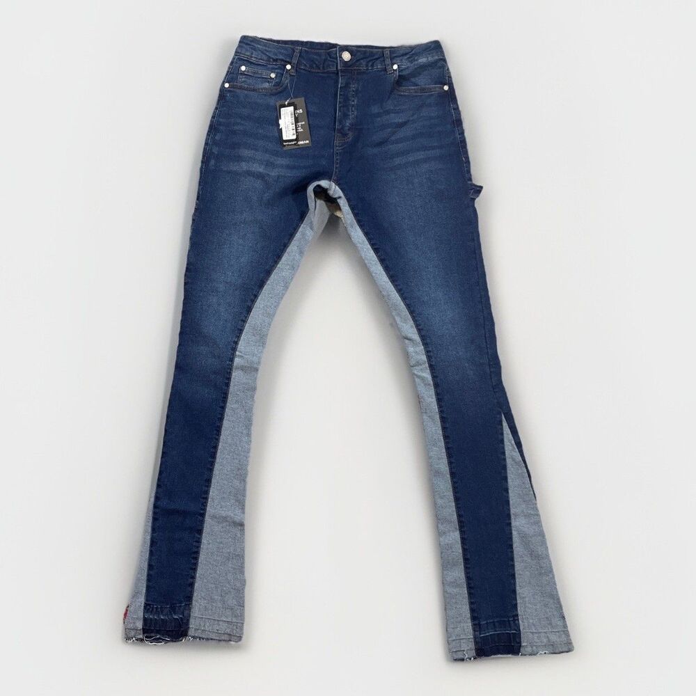 BooHoo Man Slim Flared Stacked Tonal Gusset Jeans Mens 34 New